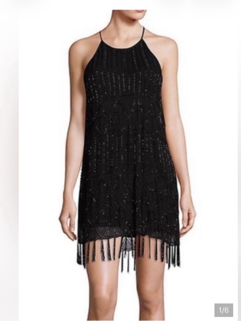 Joie Black Beaded Fringe Halter Dress Size Small